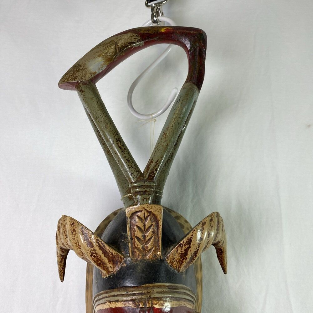 African Guro Crocodile Mask Tribal Art Wood Carving Ivory Coast (Damaged Tooth) - Picture 3 of 16